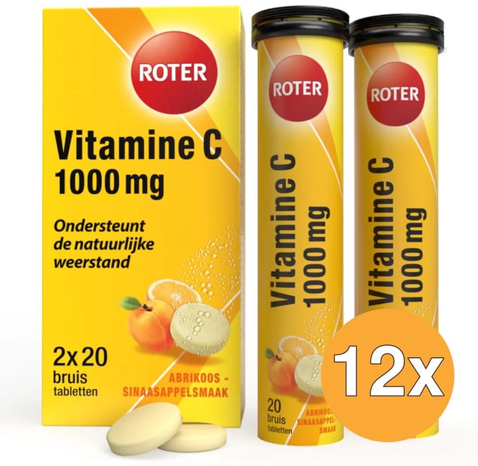 12x Roter Vitamine C Bruis 1000 mg abrikoos sinaasappel duopack (40 bruistabletten)
