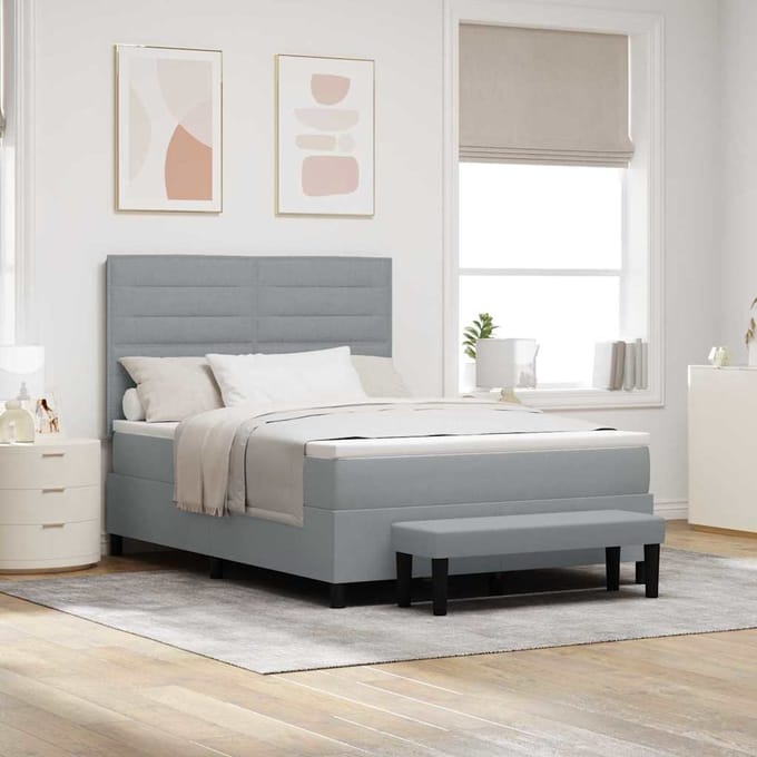 vidaXL - Boxspring - bed - met - hoofdeinde - Lichtgrijs - 160 - x - 200 - cm - Stof