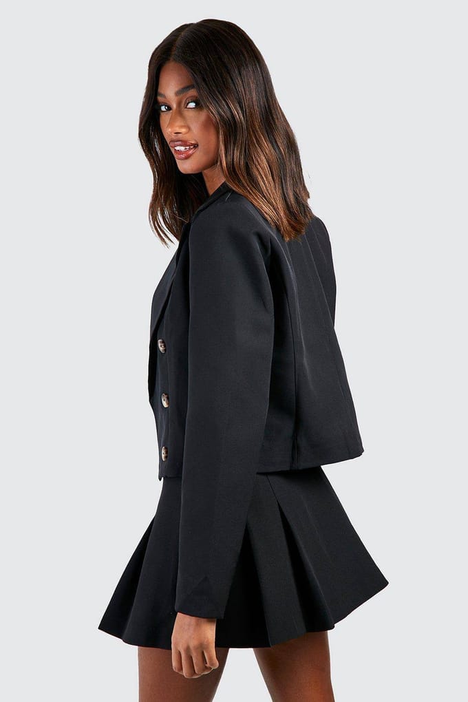 boohoo Dames Mock Horn Double Breasted Longline Cropped Blazer | Zwart | Maat: 36