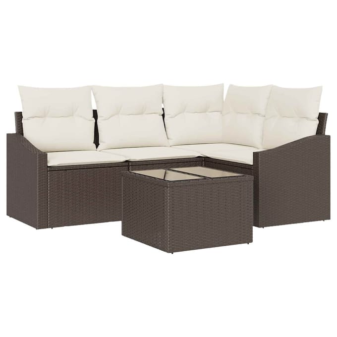vidaXL Bankstel 5 st Bruin poly rattan