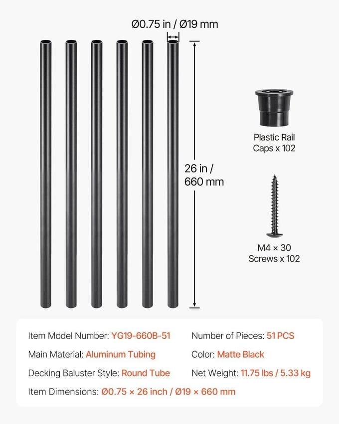Trapleuningen 51 Stuks 26 In Aluminium Balusters met Schroeven/Leuningdoppen