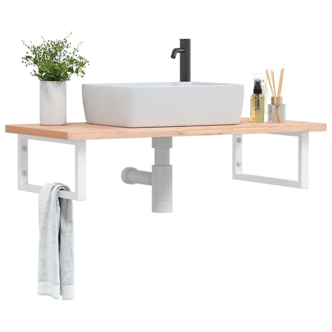 vidaXL - Badkamer - wandschap - staal - en - massief - beukenhout