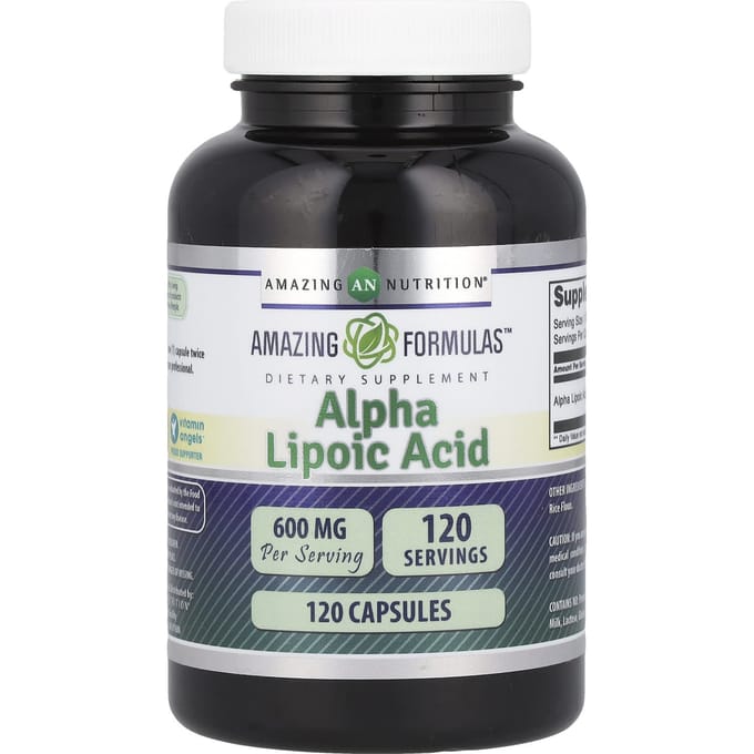 Amazing Nutrition, acide alpha-lipoïque, 600 mg, 120 gélules black