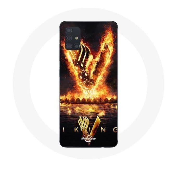 Coque pour Samsung Galaxy A71 Vikings Série Saison 6 logo V Epée de Feu Fond Noir