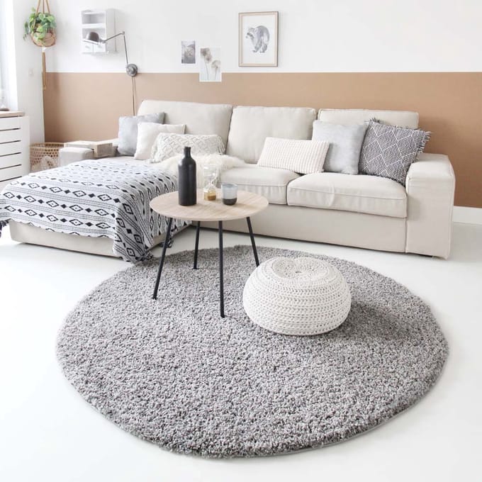 Rond hoogpolig vloerkleed - Shaggy Trend lichtgrijs 200