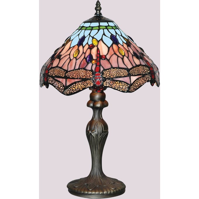 Searchlight DRAGONFLY tafellamp, antiek messing/kleurig, hoogte 46 cm, Tiffany