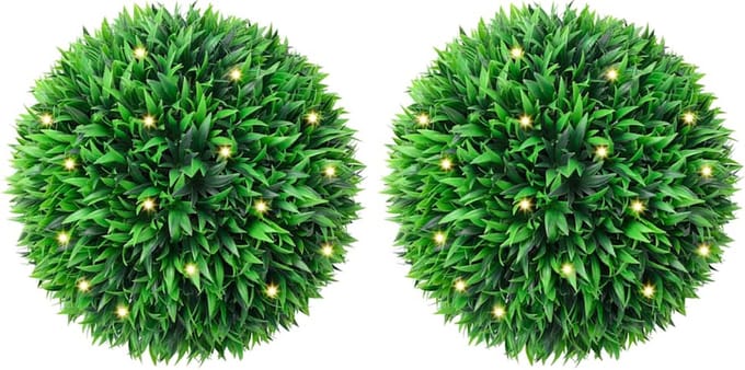 vidaXL - Kunstbuxusballen - met - LED-verlichting - 2 - st - 38 - cm - groen
