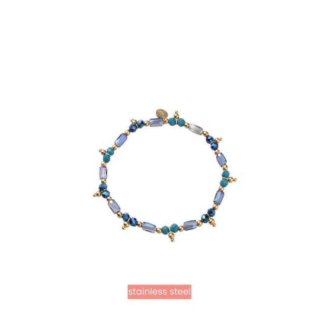 Day&Eve by Go Dutch Label Armband (Sieraad) Elastisch Kralen Balletjes Blauw