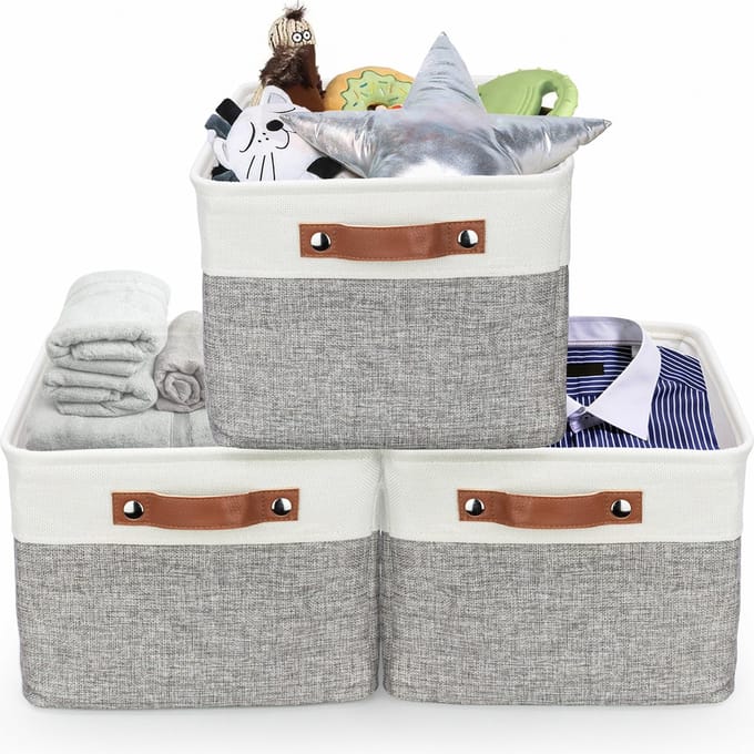 Tranquil Abode Opvouwbare Opbergmand - Set van 3 Stevige Stoffen Opbergmanden met Handgrepen