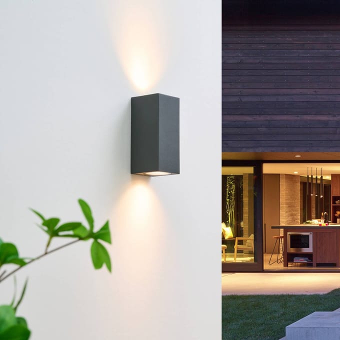 Wandspot Lucande Lavina, 17 cm, antraciet, GU10, 2-lamps.