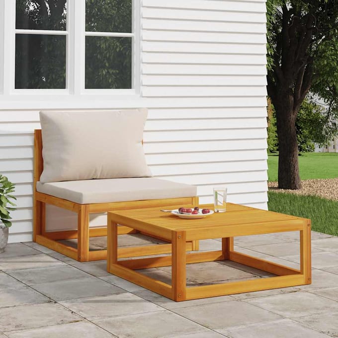 vidaXL - 2-delige - Loungeset - met - kussens - massief - acaciahout