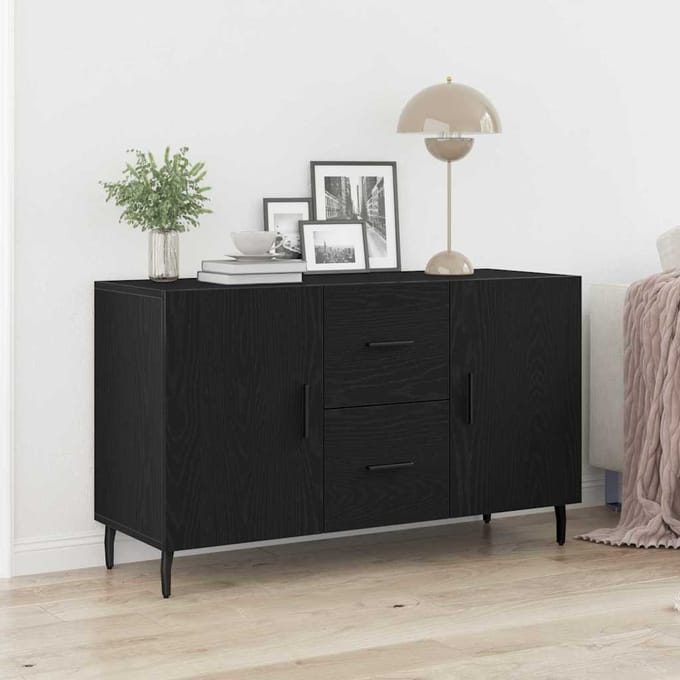 vidaXL - Dressoir - Zwart - Eiken - 100 - x - 36 - x - 60 - cm - Bewerkt - hout
