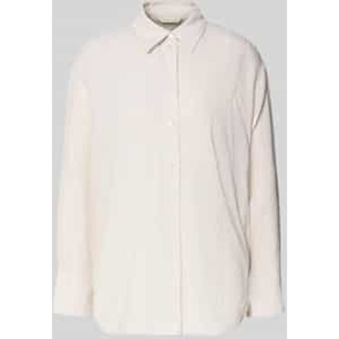 Tom Tailor - Oversized overhemdblouse met linnen - Maat 42 - taupe white irregular stripe