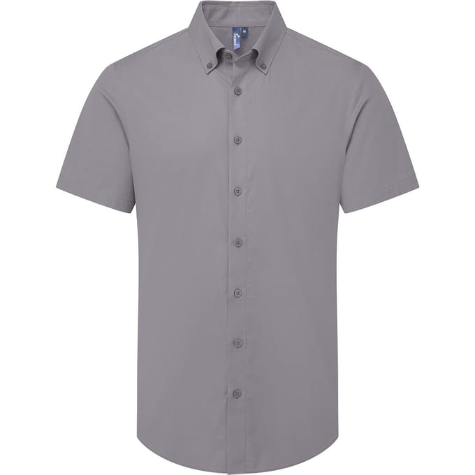 Premier Heren Supreme Oxford overhemd met korte mouwen (Staalgrijs)