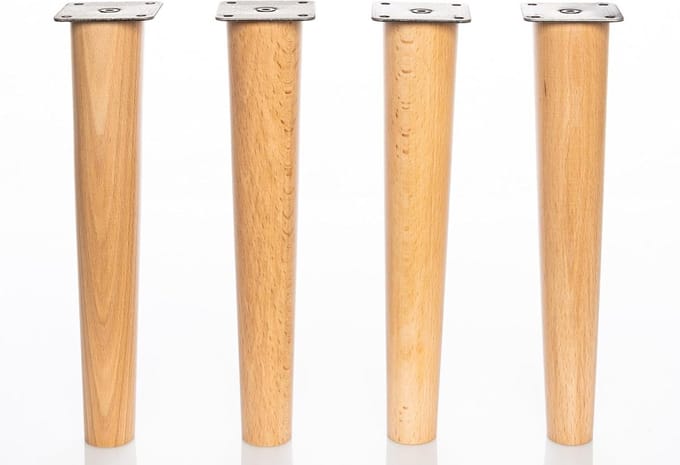 Set van 4 Houten Meubelpoten, Massief Beukenhout, Conisch Model