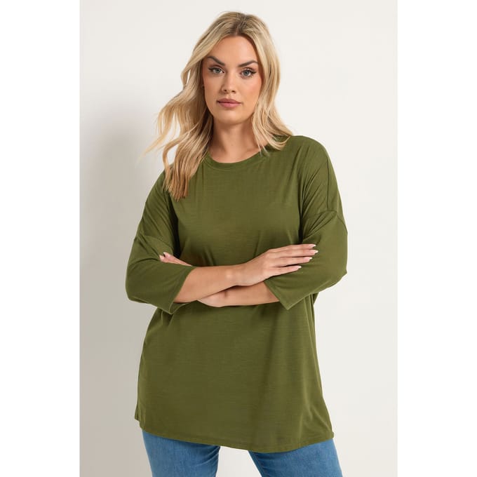 Yours Kaki Groene Tuniek Met Afhangende Schouders Size 48