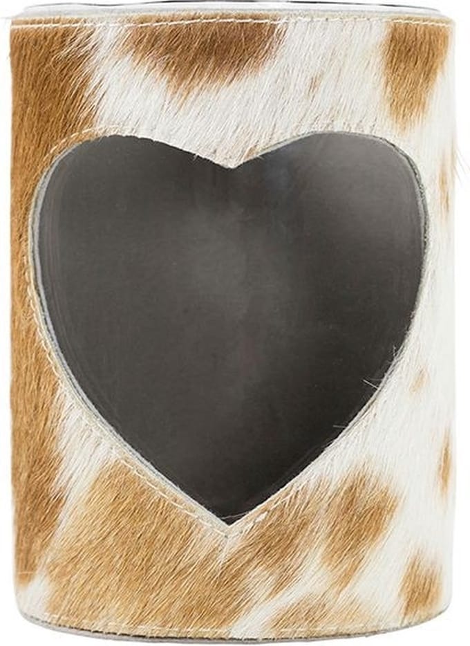 windlicht koe hart bruin/wit 10cm