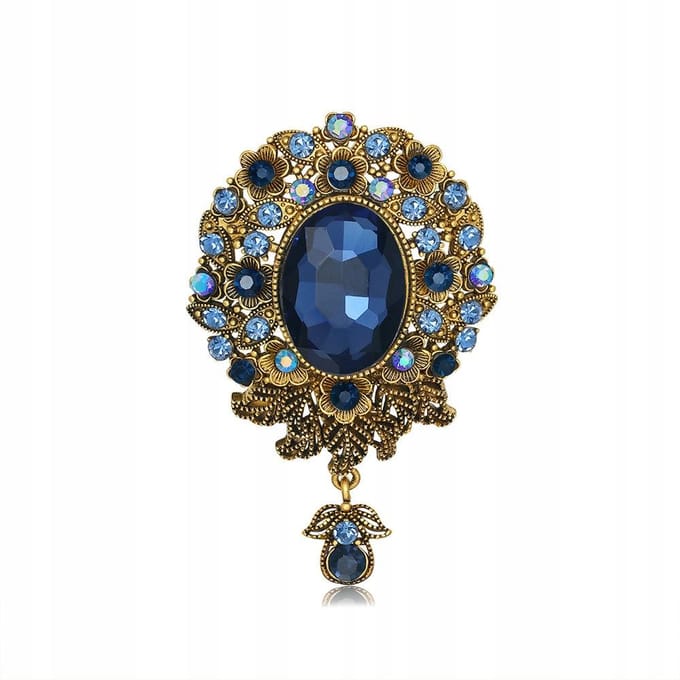 Barokbroche Oud Goud met Blauwe Zirkoon - Elegant damesaccessoire