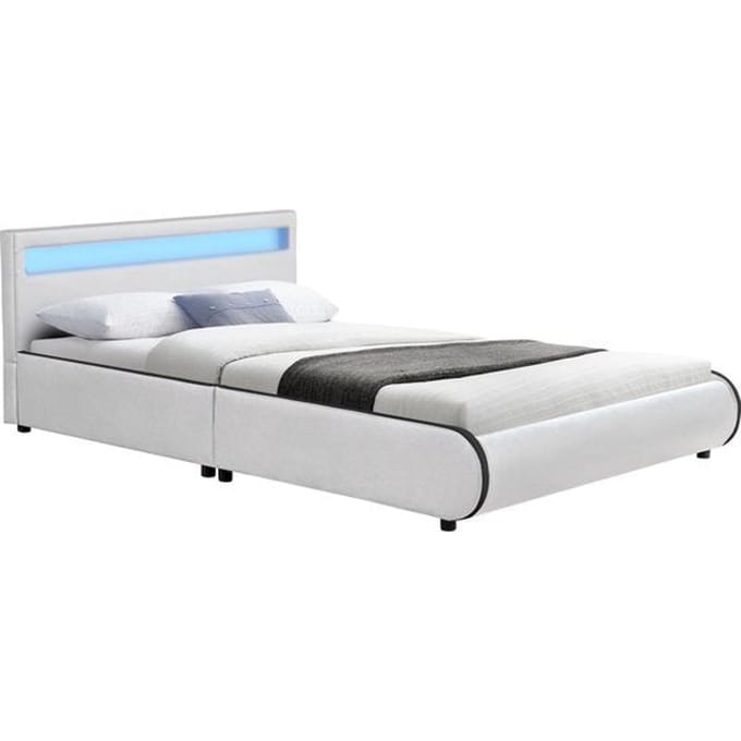 Juskys Gestoffeerd bed Sevilla - 140 x 200 cm - Wit - LED Verlichting