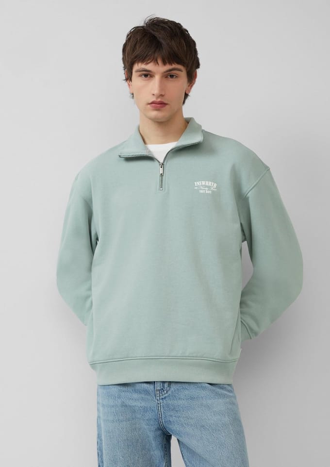 Geprinte sweatshirt met hoge rits aan de voorkant QS