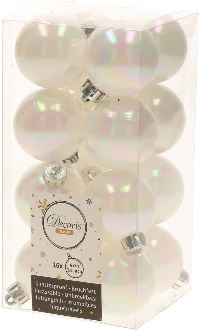 Decoris kleine kerstballen - 32x st - wit parelmoer - 4 cm - kunststof - kerstversiering
