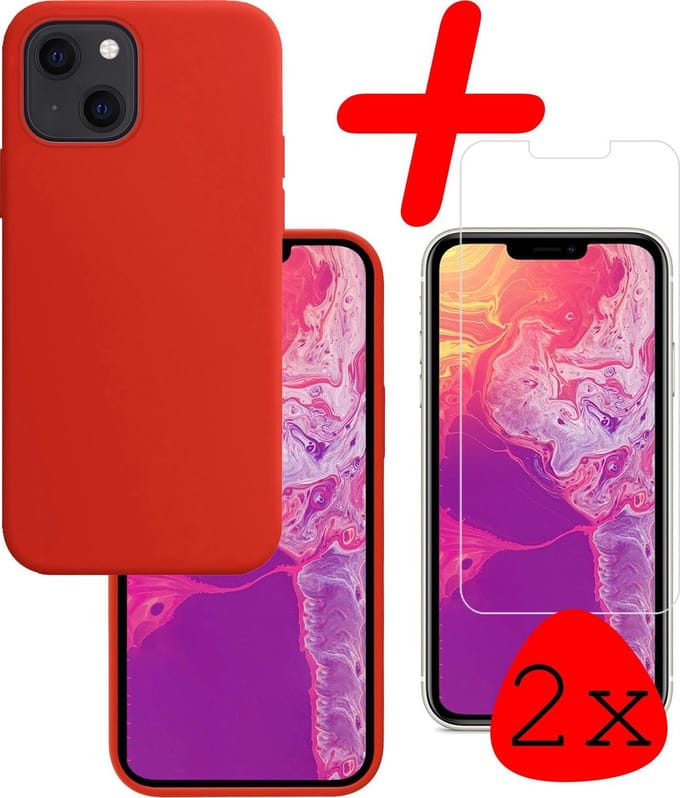 Hoesje Met 2x Screenprotector - Geschikt voor Apple iPhone 13 Mini - Sterk & Shockproof - Back Cover - Siliconen Case - Telefoon Hoes - Rood