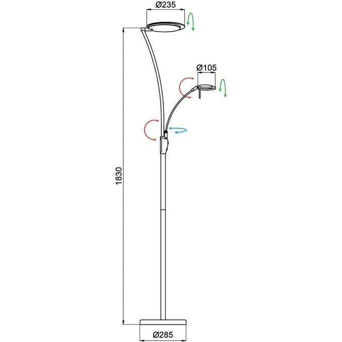Aluminor Kitel 89 LED vloerlamp met LED leeslampje