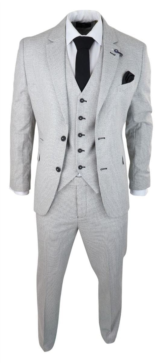 Heren 3-delig lichtgrijs geruit tweed retro klassiek pak