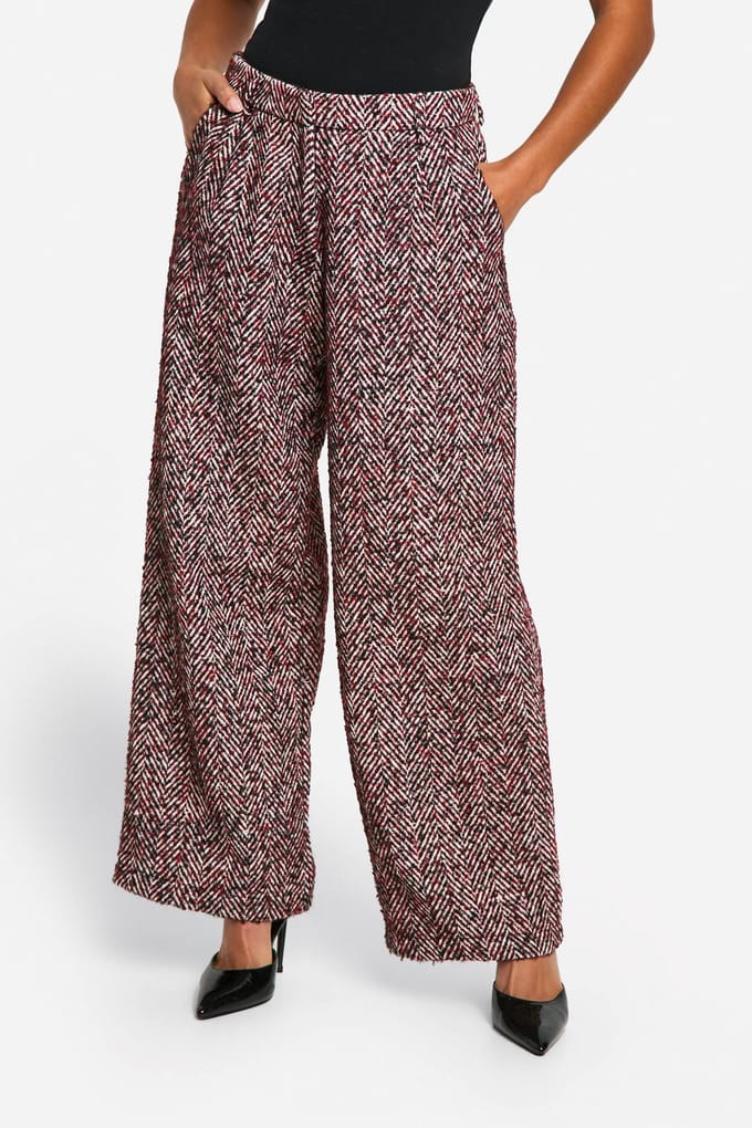 boohoo Dames Petite Herringbone Wool Look Broek | Red | Maat: 8