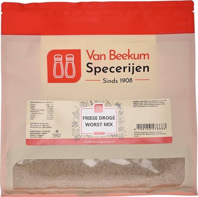 Van Beekum Specerijen - Friese Droge Worst Mix - 1 KG (hersluitbare stazak)