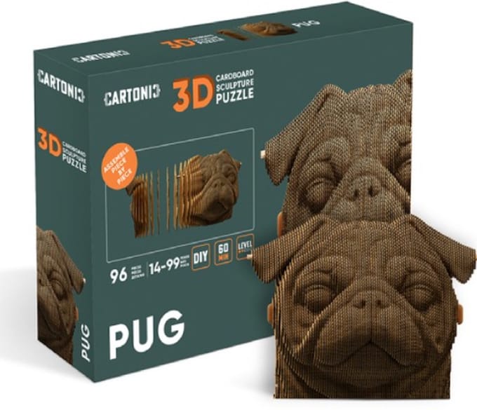 CARTONIC- PUG- 3D Puzzel-Speelgoed- Puzzel-DIY- Creatief- Karton- Kinderen en volwassen- 3D- puzzel