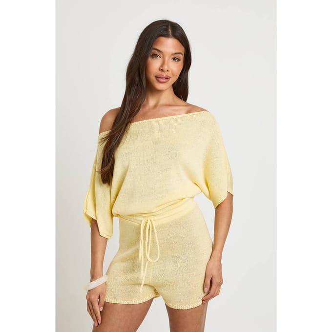 boohoo Dames Luchtig Gebreid Strandvest Met Slash-hals | Citroen | Maat: Medium