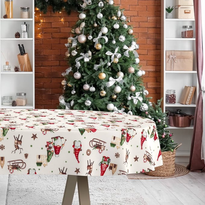 ANRO Tafelkleed Kerstkabouter Meerkleurig Ovaal 200x140cm Rechte rand Afwasbaar Waterafstotend