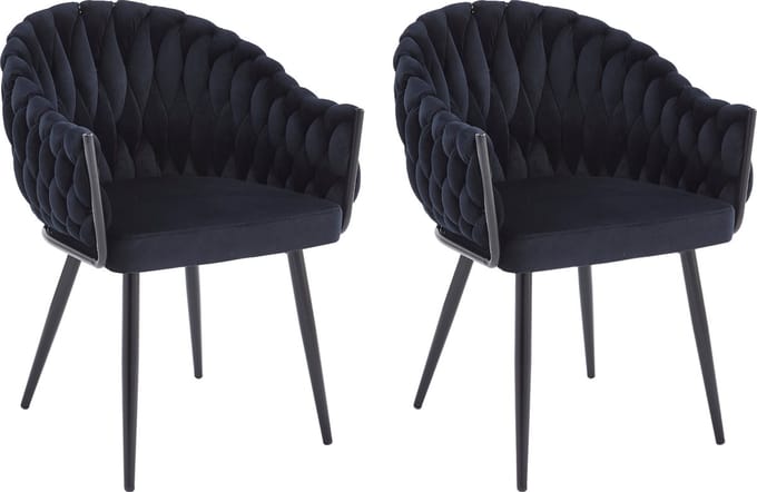 Colenis® - Wave Eetkamerstoel - Set Van 2 - Zwart - Fluweel - Velvet - Design