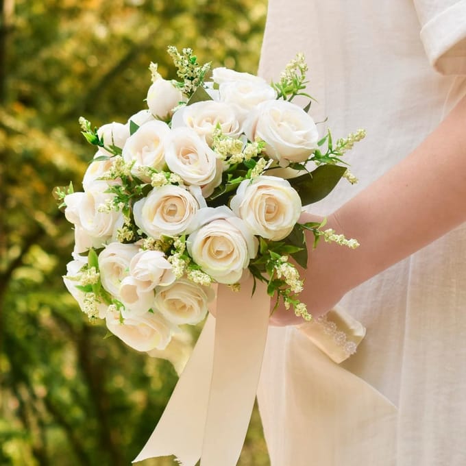 Ivoor bruidsboeket 7,8 inch zijden rozen rustieke bruiloft decoratie