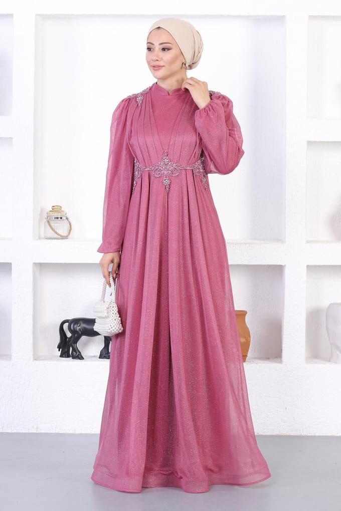 Parelmeer Kant Glitter Avondjurk Oud roze