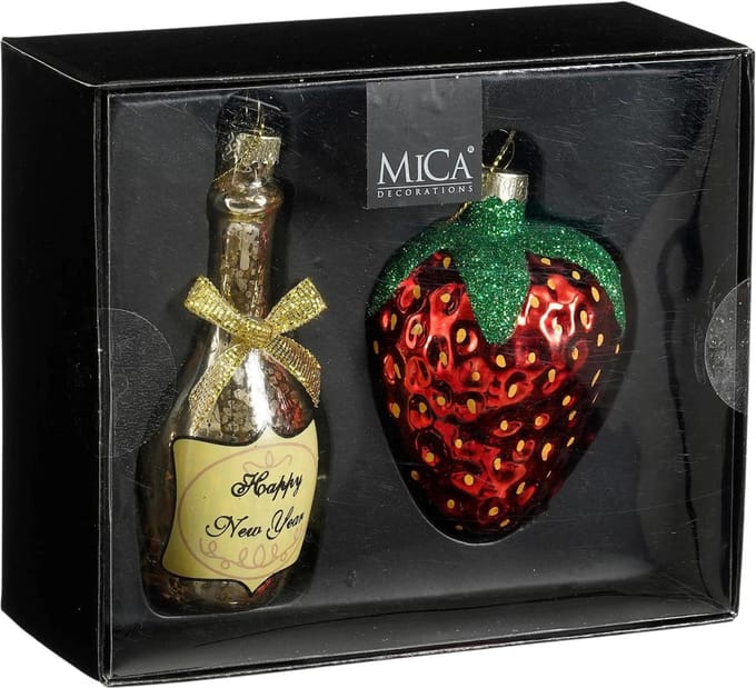 Mica Kerstornament Set Champagne Aardbei