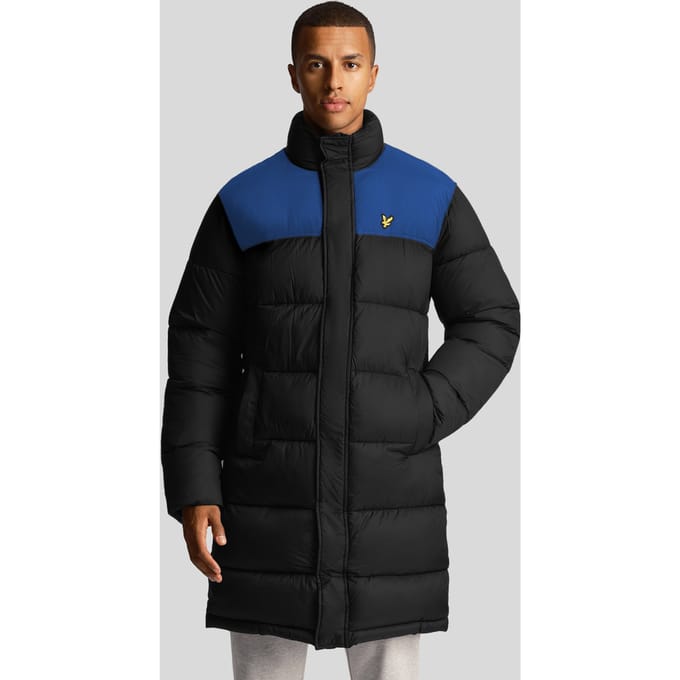 Lyle & Scott lange gewatteerde zwarte pufferjas