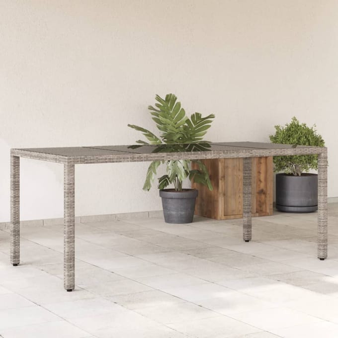 vidaXL - Tuintafel - met - glazen - blad - 190x90x75 - cm - poly - rattan - grijs