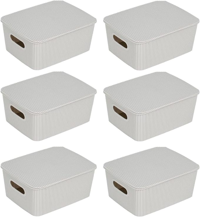 Set van 6 Stapelbare Opbergmanden met Deksel voor Badkamer en Kasten