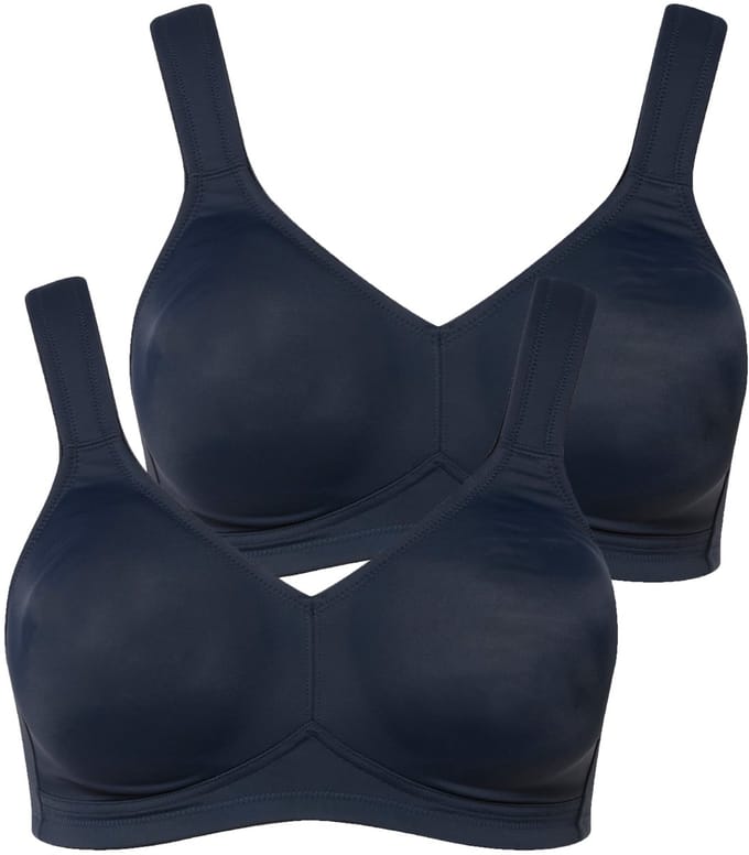 Ulla Popken - Dames - Microvezel-beha set van 2 zonder beugel voorgevormde cups - Nachtblauw - Maat 85B