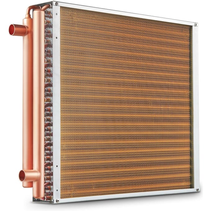 20 x 20  Warmtewisselaar Water naar Lucht 3-Rijig 3/8  Koperen Aansluitingen 242 Vinnen