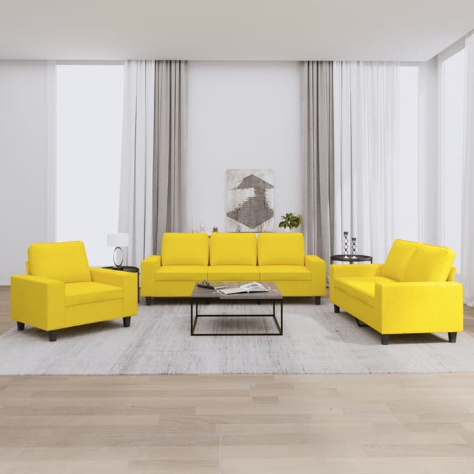 vidaXL - 3-delige - Loungeset - stof - lichtgeel