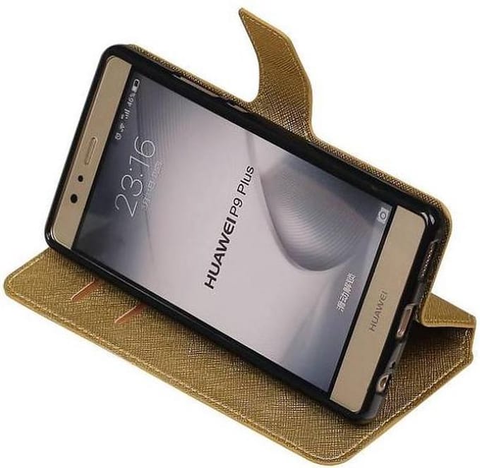 Cross Pattern TPU Bookstyle Wallet Case Hoesjes Geschikt voor Huawei P9 Plus Goud