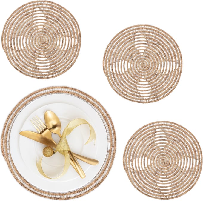 placemat - set van 4 - Ø 35 cm - boho - gevlochten - rond