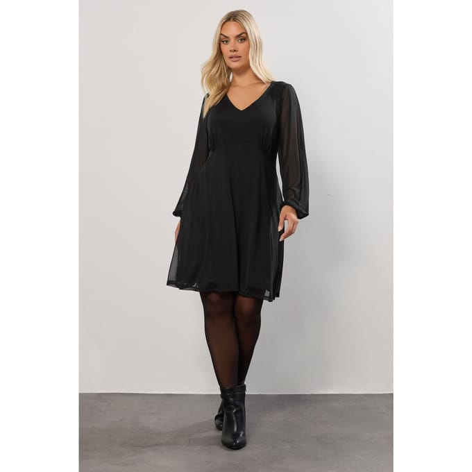 Yours Curve Zwarte Mesh Mouw Minijurk Size 54-56