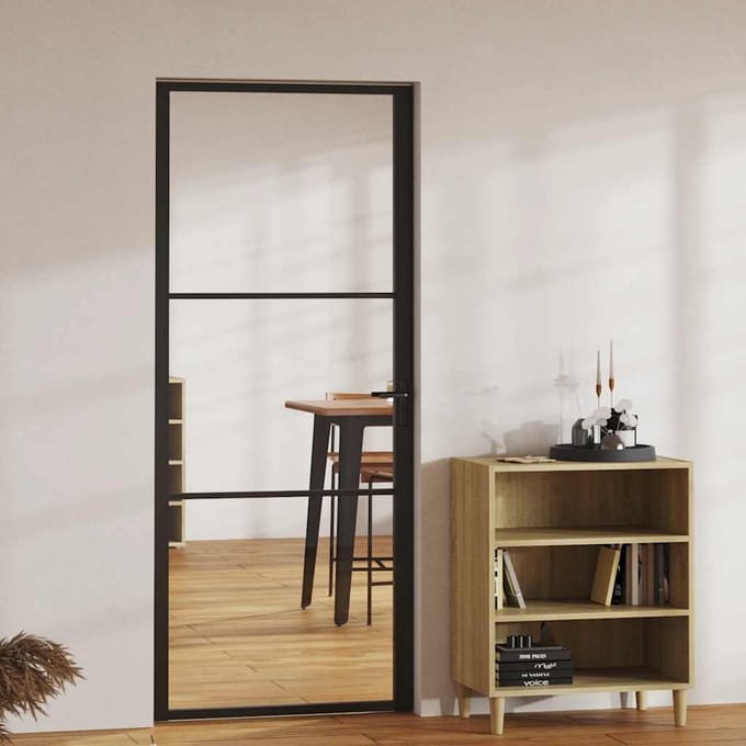 vidaXL - Binnendeur - 83x201,5 - cm - ESG-glas - en - aluminium - zwart