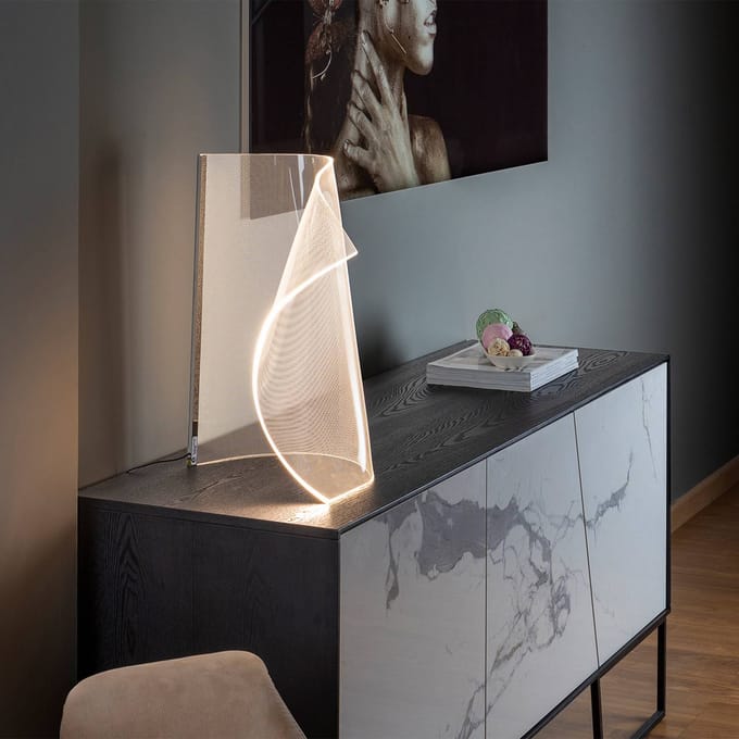 Schuller Valencia Velos II LED tafellamp, chroom, dimmer, metaal, kunststof