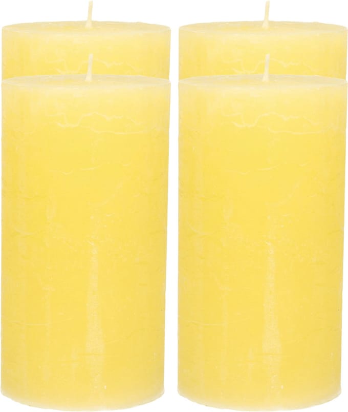 Atmosphera Stompkaars - 4x - geel - 7 x 13 cm - rustiek model - cilinderkaars - kaars