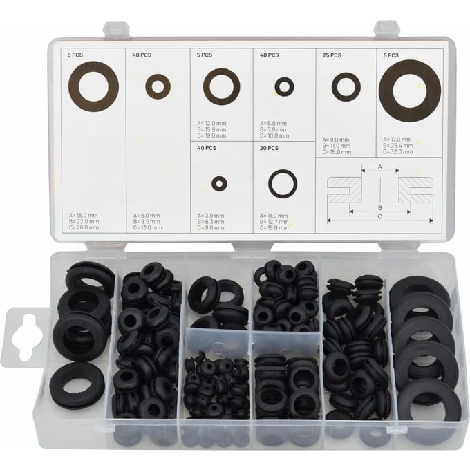AWTools AW18325 - Rubber Doorgangsringen Set - 180 Stuks - Elastisch en Duurzaam